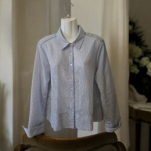 Modern Works Blouse Blue White Stripped W Sparkles L Button Down Cool Sleeves